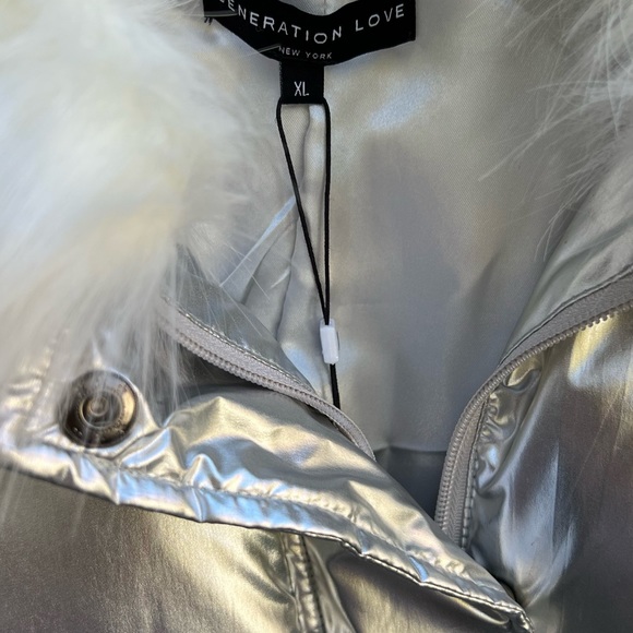 Generation Love XL bomber jacket metallic silver quilted BNWT removable collar - Picture 3 of 5